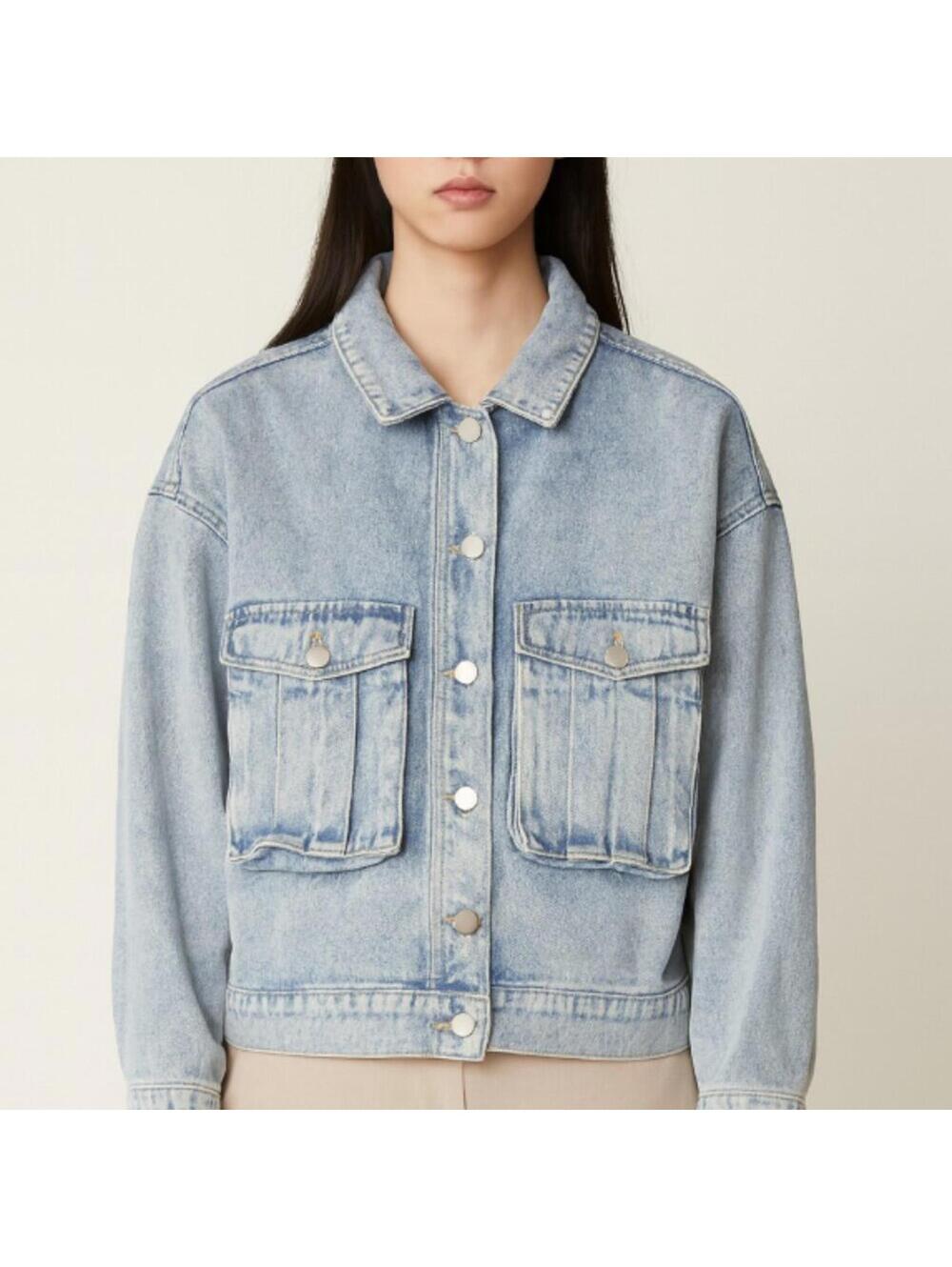 OAK + FORT Boxy Medium Acid Wash Cropped Heavyweight Denim Jean Jacket Small - Picture 6 of 6